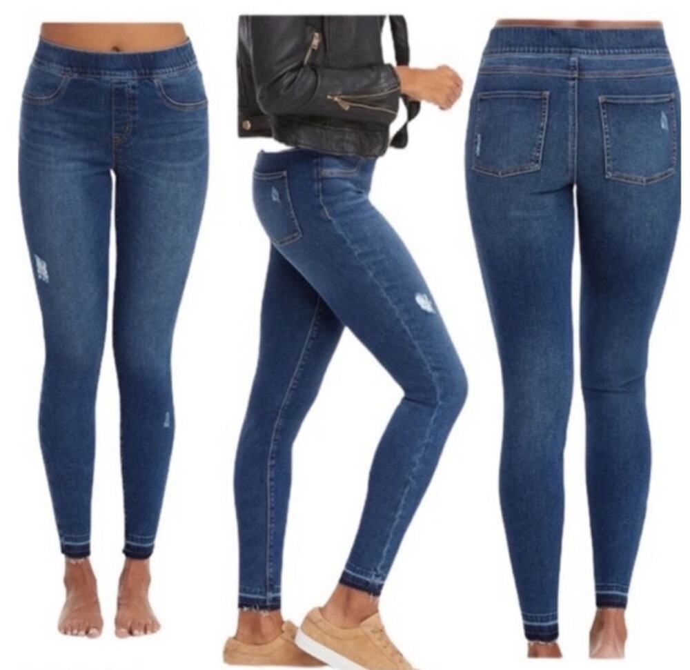 Spanx Distressed High Rise Skinny Jeans Ankle Blue Small